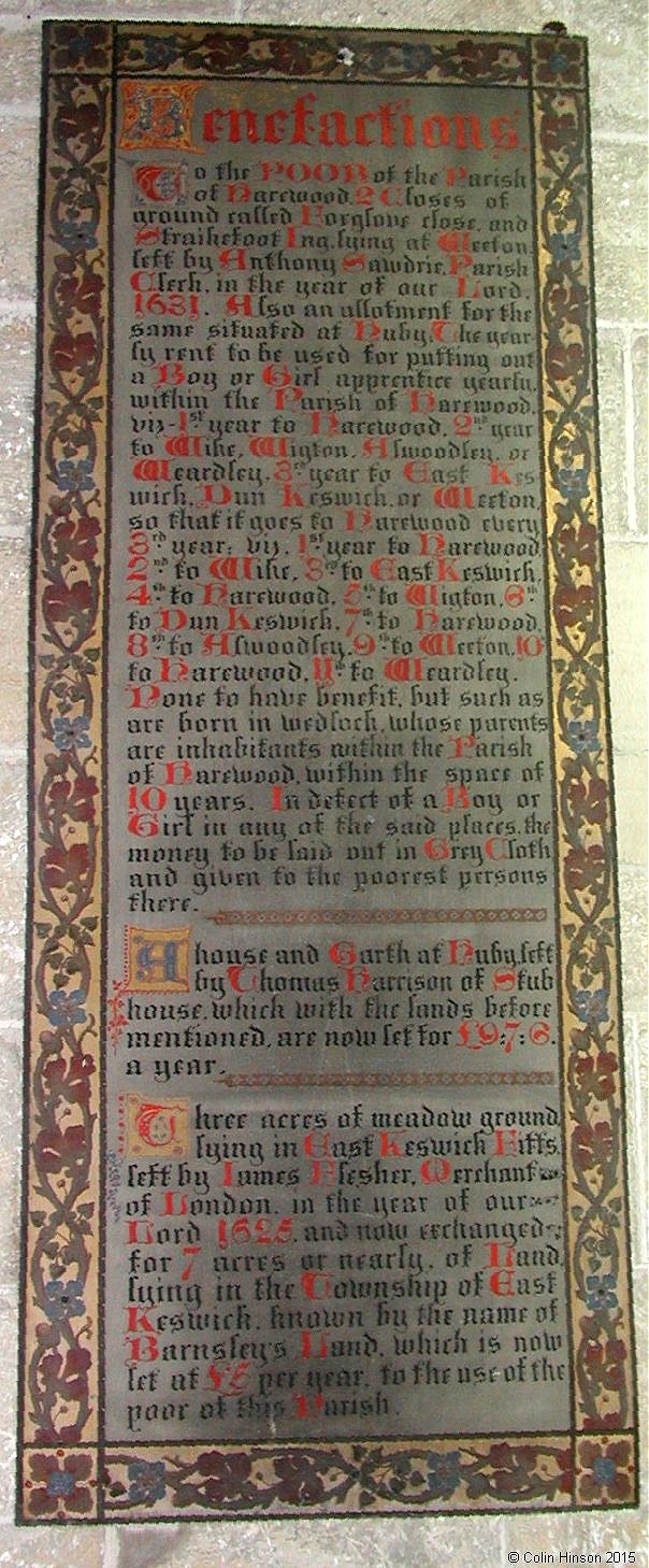 The various donations for All Saints Church, Harewood.