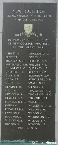 The the War Memorial in the grounds of Ashville College, Harrogate.