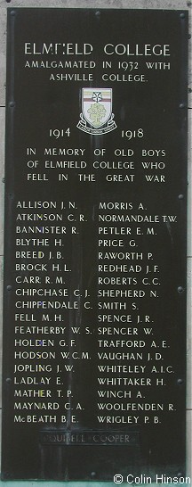 The the War Memorial in the grounds of Ashville College, Harrogate.