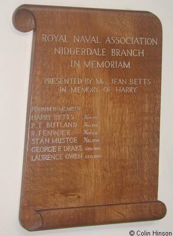 The Memorial Plaque for the Royal Naval Association in St Peter's Church.