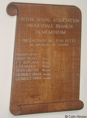 The Memorial plaque for the Royal Naval Association in St Peter's Church.