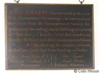 The Chapel Foundation Plaque in Hebden Church.