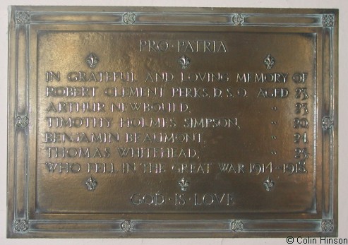 The World War I Memorial Plaque in Hebden Church.