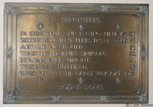The World War I Memorial plaque in Hebden Church.