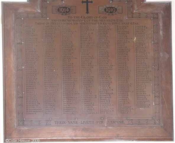 The World War I Memorial Plaque in Christ Church, Heeley.