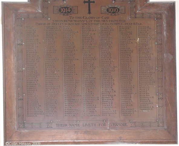 The World War I Memorial plaque in Christ Church, Heeley.