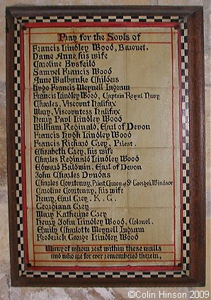 The Memorial plaque in St. Wilfrid's Church, Hickleton.