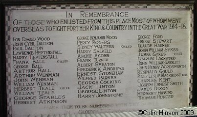 The World War I Roll of Honour in St. Wilfid's Church, Hickleton.