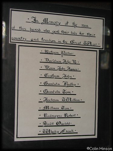 The Memorial plaque for the 1914-18 War in St. Oswald's Church, Horton in Ribblesdale.