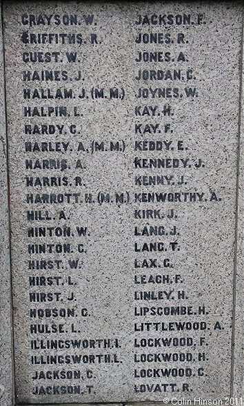 The World War I and II War Memorial at Hoyland.