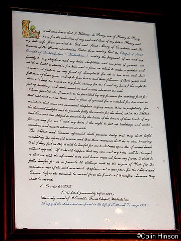 The translation of a Charter on the church wall inside St. Michael's church.