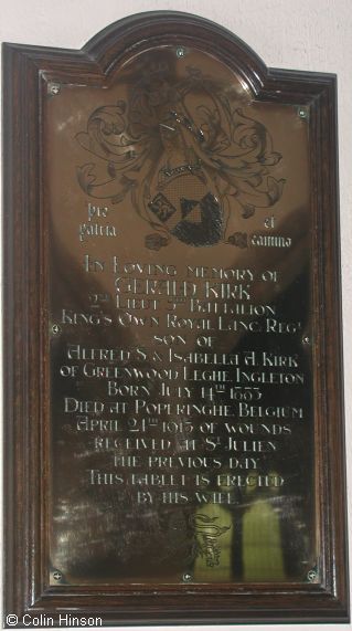 The Memorial plaque to Gerald Kirk.