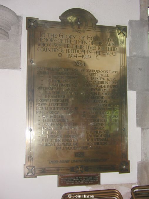 The War Memorial plaque in St. Mary's Church, Ingleton.
