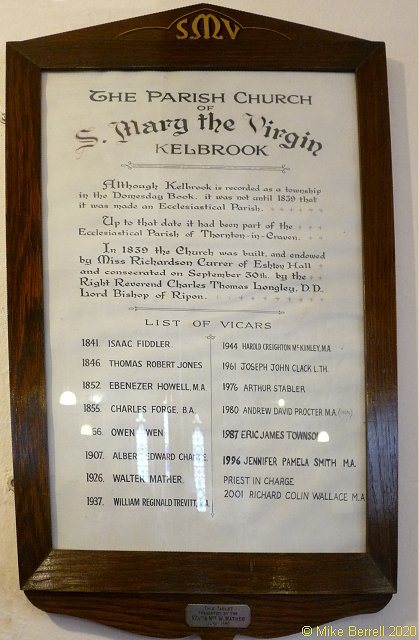The List of Vicars of St. Mary the Virgin's Church, Kelbrook.