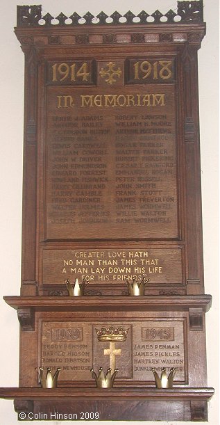 The World War I and II Memorial plaques in St. Mary's Church, Kelbrook.