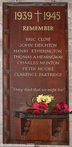 The World War II Memorial plaque in All Saints Church, Kirk Deighton.