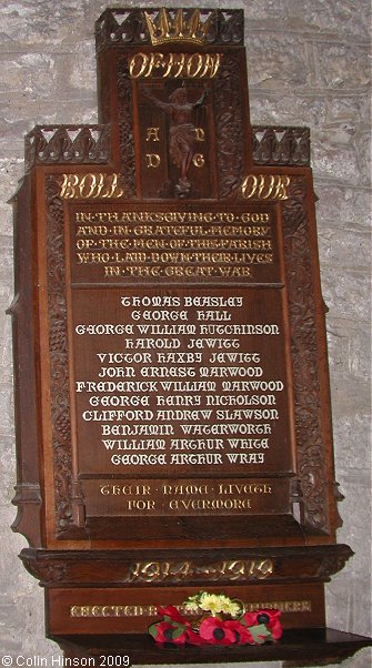 The World War I Memorial plaque in All Saints Church, Kirk Deighton.