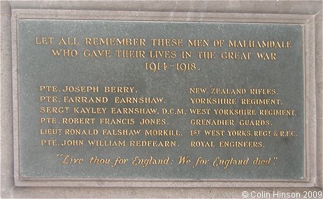 The World War I Memorial Plaque in St. Michael's Church, Kirkby Malham.