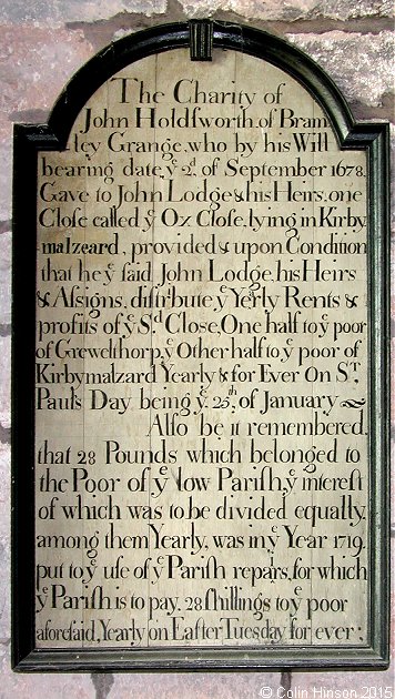 The Charity of John Holdsworth in St. Andrew's Church, Kirkby Malzeard.