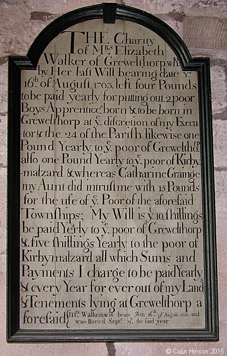 The Charity of Mrs Elizabeth Walker in St. Andrew's Church, Kirkby Malzeard.