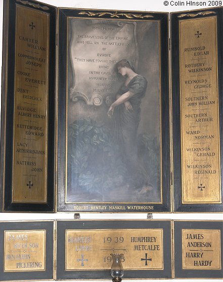 The World War I and II Memorial plaque in St. John's Church, Kirkby Wharfe.