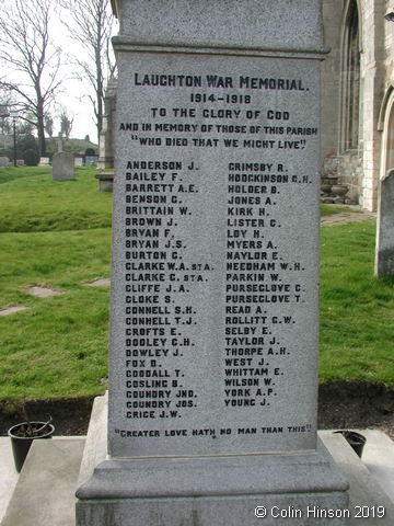 The War Memorial in the Churchyard at Laughton en le Morthen.