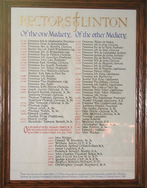 The List of Rectors of Linton in Craven.