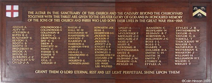 Photograph of the World War I Roll of Honour in Christ Church, Liversedge.