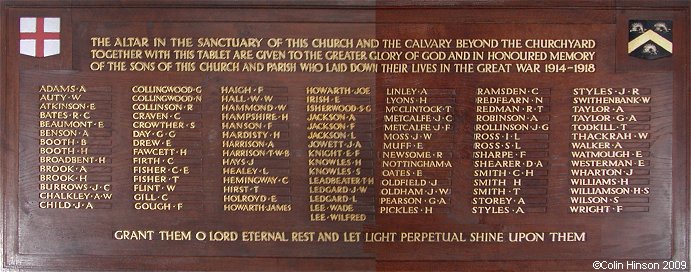 The World War I Roll of Honour in Christ Church, Liversedge.