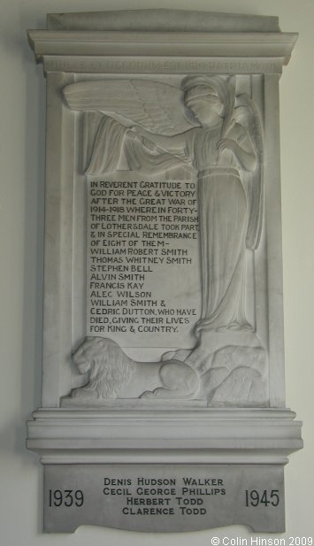 The World War I Memorial plaque in Christ Church, Lothersdale.