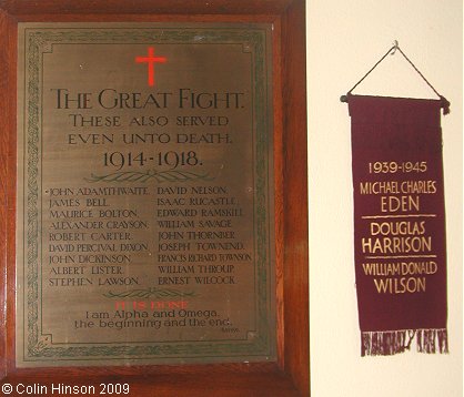 The World War I and II Memorial plaques in St. John's Church, Low Bentham.