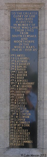 The War Memorial to the dead of Moorthorpe and South Elmsall in the two World Wars.