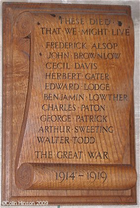 The World War I Memorial plaque in St. Paul's Church, Nidd.