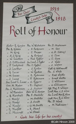 The World War I Roll of Honour (part 2) in St. Michael's Church, Nostell Priory.