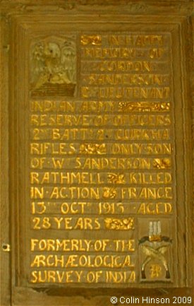 The World War I Memorial plaque in Holy Trinity Church, Rathmell.