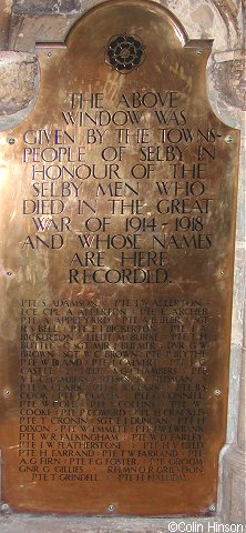 The War Memorial plaques in Selby Abbey.