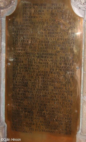The War Memorial plaques in Selby Abbey.