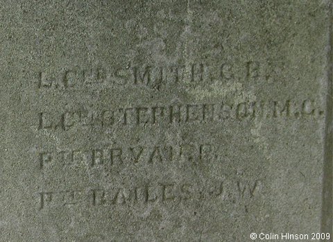 The World War I War Memorial in the churchyard at Shadwell.