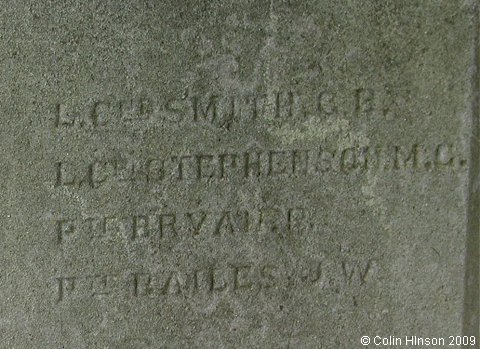 The World War I memorial in the churchyard at Shadwell.