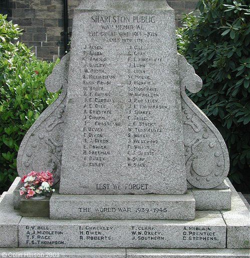 The World War I War Memorial in the churchyard at Sharlston.