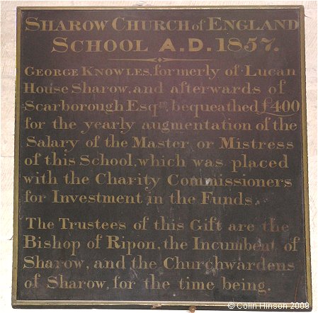 The Benefaction to Sharow CofE School in St. John's Church, Sharow.