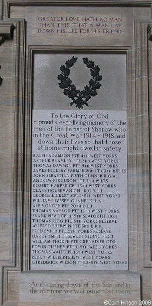 The World War I Memorial Plaque in St. John's Church, Sharow.