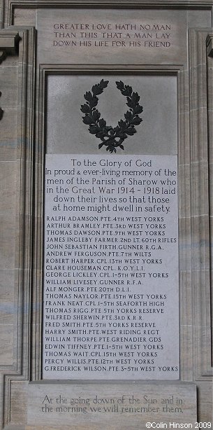 The World War I Memorial plaque in St. John's Church, Sharow.
