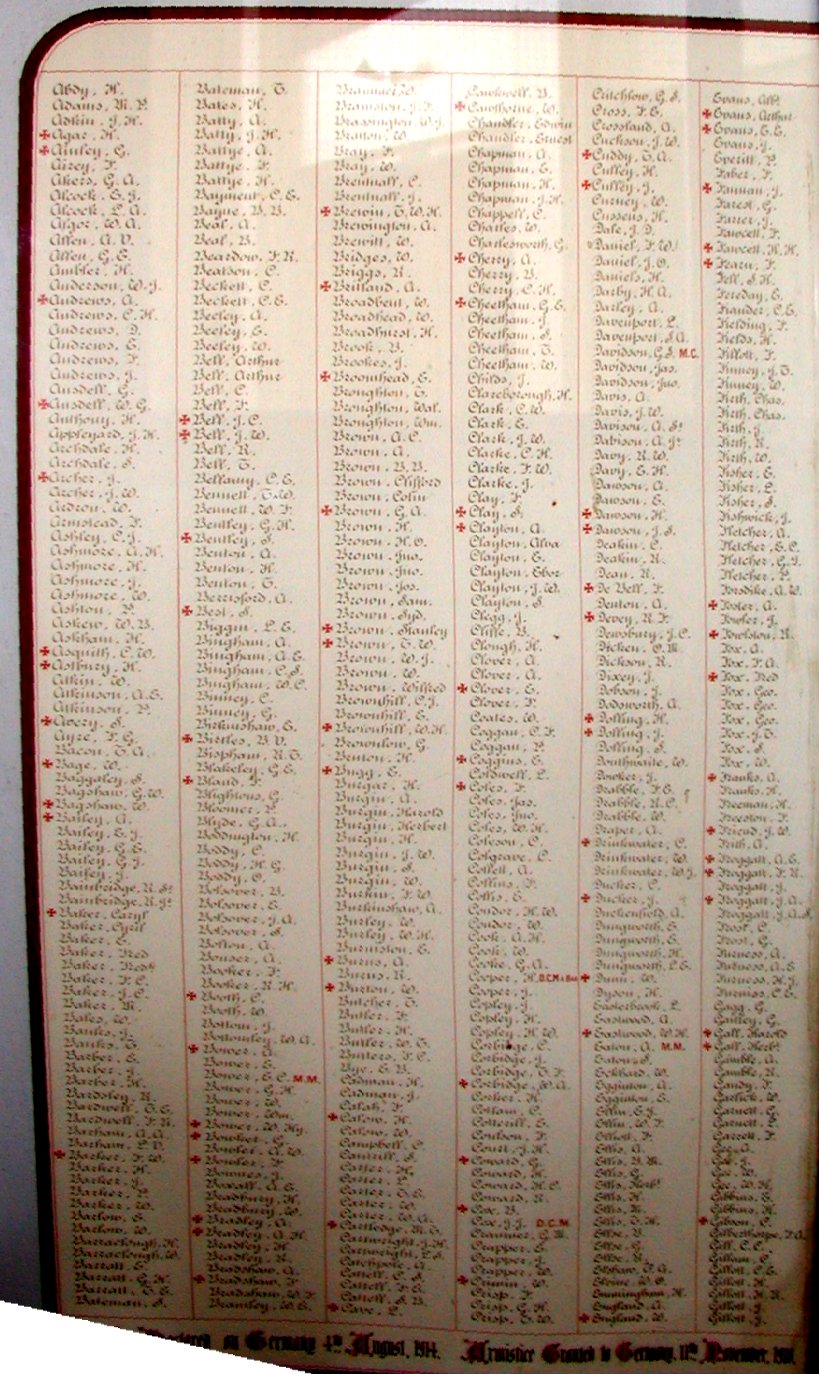 The World War I Memorial plaque in St. Mary's Church