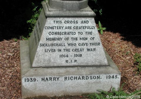 The World Wars I and II memorial in the churchyard at Sicklinghall.