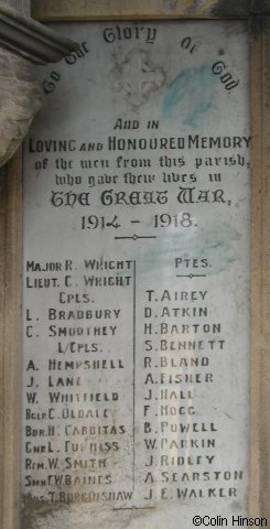 The War Memorial plaques etc. in the Lych gate, St. James' Church, South Anston.