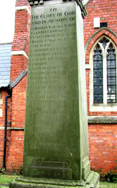 The World Wars I and II War Memorial in Stainforth Cemetery.
