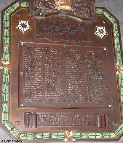 The War Memorial plaques in St. Mary's Church, Tadcaster.