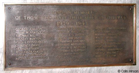 The War Memorial plaques in St. Mary's Church, Tadcaster.