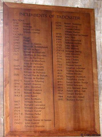 The List of Incumbents in St. Mary's Church, Tadcaster.